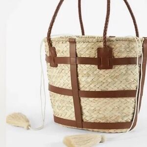 J. Jill Seagrass Tote with Brown Leather Accents